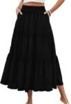 Women Summer Casual Elegant Smock Layered Tiered Maxi Skirt High Waisted A Line Flowy Long Skirts with Pockets