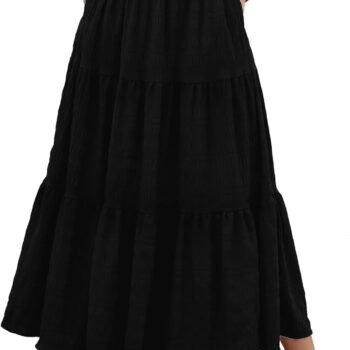 Women Summer Casual Elegant Smock Layered Tiered Maxi Skirt High Waisted A Line Flowy Long Skirts with Pockets