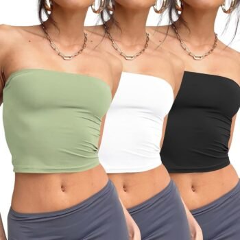 Womens 3 Pack Tube Tops Crop Going Out Strapless Basic Backless Bandeau Bra Summer Outfits