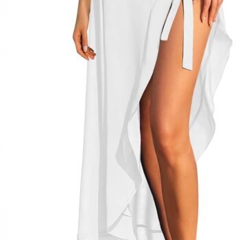 Women Sarong Ruffle Tie Swimsuit Cover Up Skirt Chiffon Beach Wrap Long Sheer Bathing Suit Cover Ups M/XL