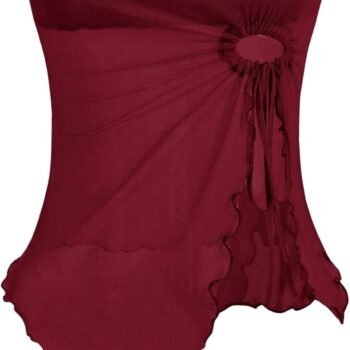 Women's Mesh Drawstring Split Tube Top Strapless Sleeveless Asymmetrical Hem Summer Tops