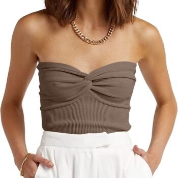 Womens Tube Tops Summer Outfits  Casual Beach Vacation Clothes Sweaters Strapless Sleeveless Tank Tops