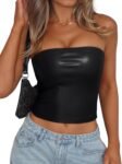 Womens Leather Going Out Tube Tops Sleeveless Strapless Crop Bandeau Cute Club Summer Outfits