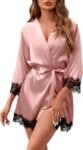 Women's Silk Robe Short Sexy Lace Bride Party Satin Bathrobe Kimono Sleepwear