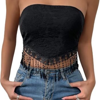 Women's Boho Crop Tube Top Floral Tie Back Cute Bandana Tops