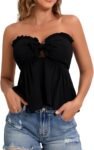 Women's Frill Trim Tie Front Tube Top Sleeveless Strapless Ruffle Summer Tops