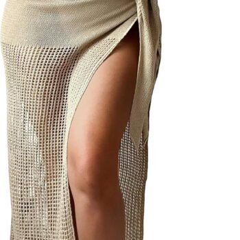 Women Tie Side Hollow Out Beach Swimsuit Crochet Sarong Wrap Cover Up Skirt