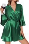 Women's Satin Robe Short Ruffle Hem Silky Robes Lightweight Kimono Brides Bathrobes Sleepwear XS-XXL
