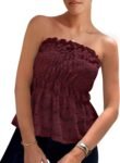 Women's Boho Tube Tops  Summer Strapless Off Shoulder Eyelet Smocked Peplum Trendy Going Out Bandeau Top