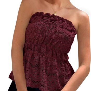 Women's Boho Tube Tops  Summer Strapless Off Shoulder Eyelet Smocked Peplum Trendy Going Out Bandeau Top