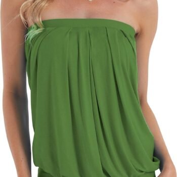 Women's Summer Beach Tie Dye Sleeveless Stretchy Pleated Tube Tops