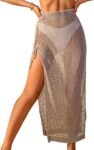 Women Swimsuit Cover Up Crochet Sheer Knit Side Slit Maxi Beach Skirt Sarong