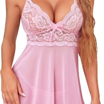 Women Lingerie Lace Babydoll Strap Chemise Halter Teddy V Neck Sleepwear