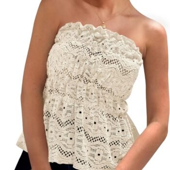 Women's Boho Tube Tops  Summer Strapless Off Shoulder Eyelet Smocked Peplum Trendy Going Out Bandeau Top