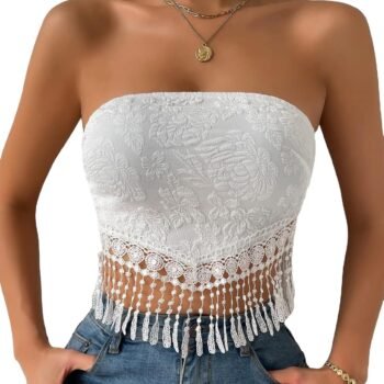 Women's Boho Crop Tube Top Floral Tie Back Cute Bandana Tops